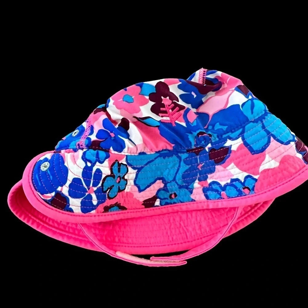 Coolibar Toddler Girls 2T-3T Floral Sun Protection Bucket Hat Swimwear Pink Blue